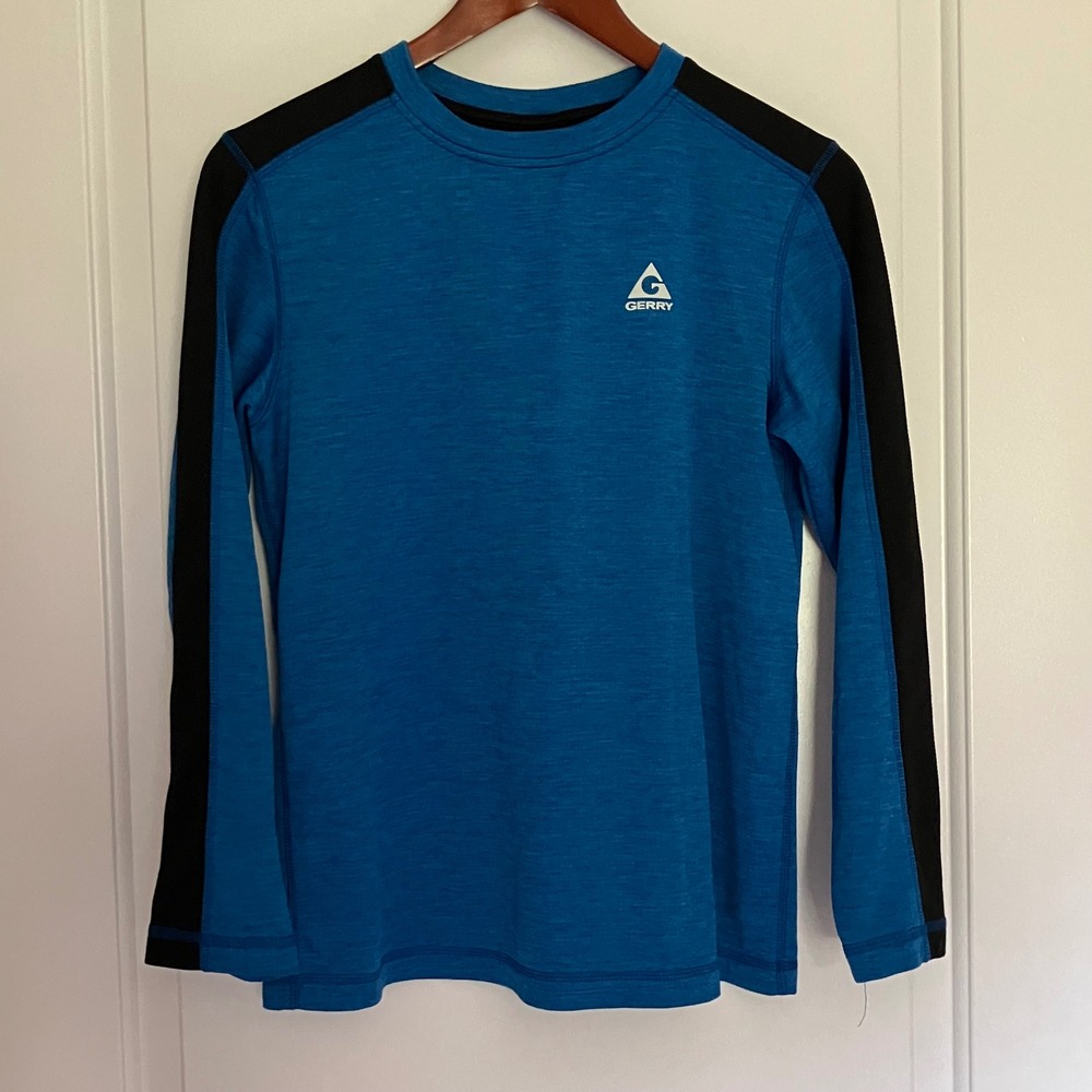 Gerry Boys Blue Heather Black Long Sleeve Performance Shirt Large 14/16 1617618